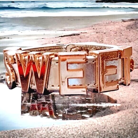 CUFF BCBG SILVER LEATHER 3/4" "#SWEET" ROSE GOLD Tone SLIDE Letters 7-7 1/2" - Picture 4 of 13